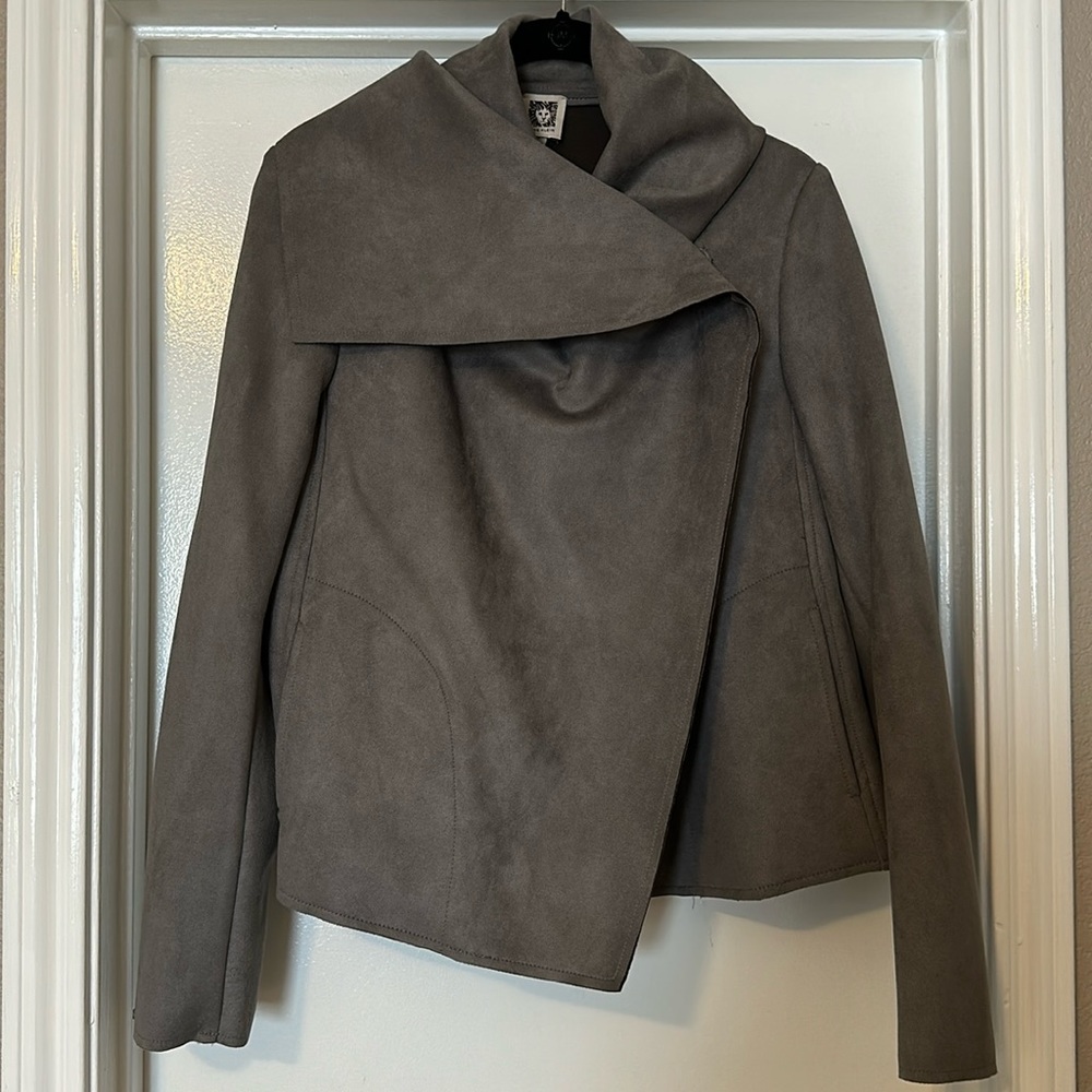 Faux suede cross front jacket